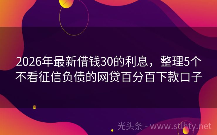 2026年最新借钱30的利息，整理5个不看征信负债的网贷百分百下款口子