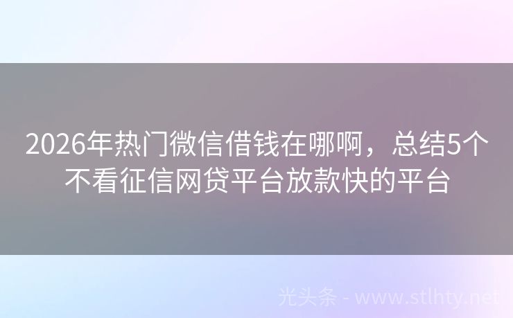 2026年热门微信借钱在哪啊，总结5个不看征信网贷平台放款快的平台