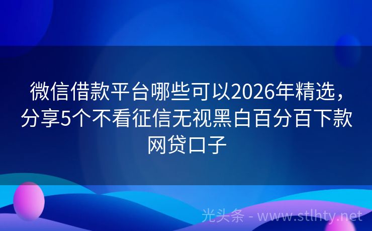 微信借款平台哪些可以2026年精选，分享5个不看征信无视黑白百分百下款网贷口子