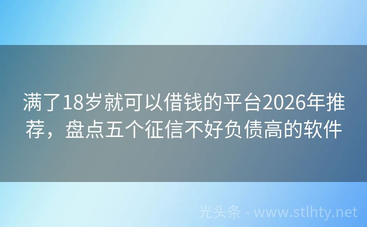 满了18岁就可以借钱的平台2026年推荐，盘点五个征信不好负债高的软件