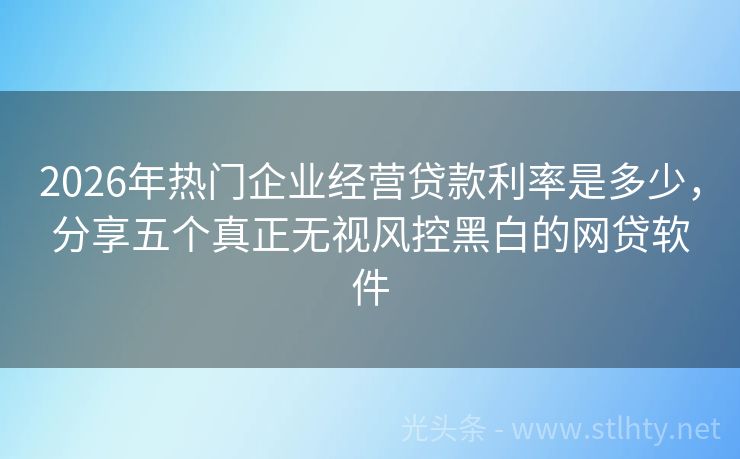 2026年热门企业经营贷款利率是多少，分享五个真正无视风控黑白的网贷软件