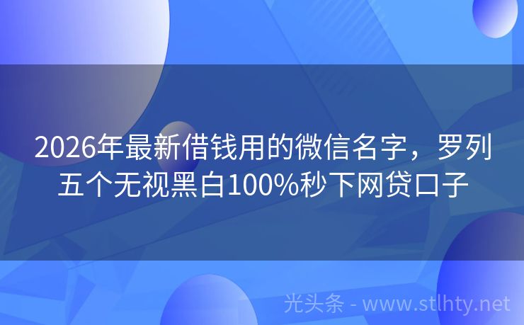 2026年最新借钱用的微信名字，罗列五个无视黑白100%秒下网贷口子