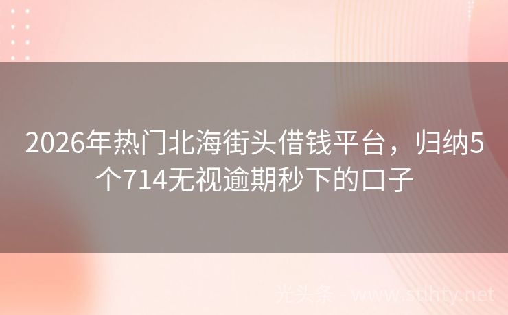 2026年热门北海街头借钱平台，归纳5个714无视逾期秒下的口子