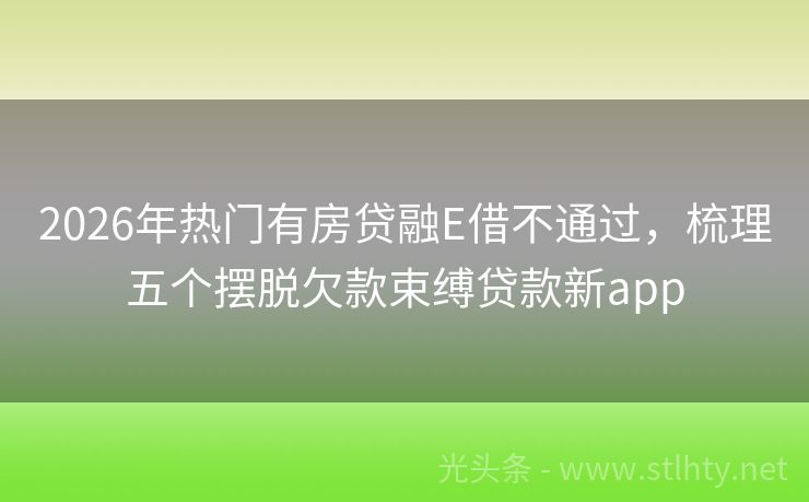 2026年热门有房贷融E借不通过，梳理五个摆脱欠款束缚贷款新app