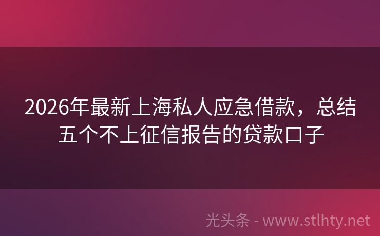 2026年最新上海私人应急借款，总结五个不上征信报告的贷款口子
