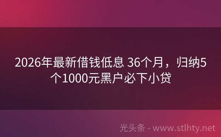 2026年最新借钱低息 36个月，归纳5个1000元黑户必下小贷
