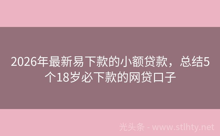2026年最新易下款的小额贷款，总结5个18岁必下款的网贷口子