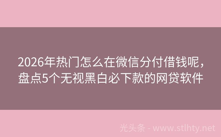 2026年热门怎么在微信分付借钱呢，盘点5个无视黑白必下款的网贷软件
