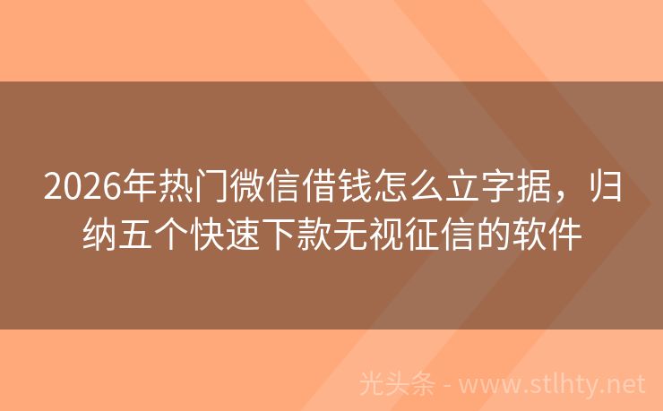 2026年热门微信借钱怎么立字据，归纳五个快速下款无视征信的软件