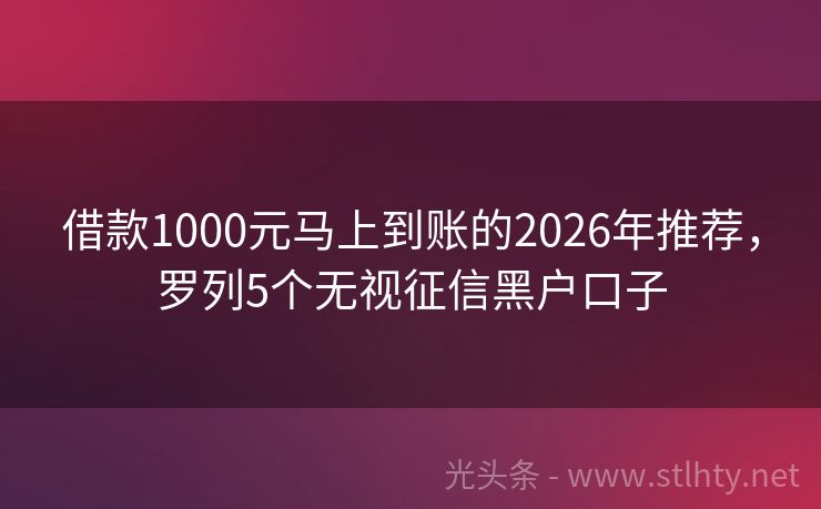 借款1000元马上到账的2026年推荐，罗列5个无视征信黑户口子