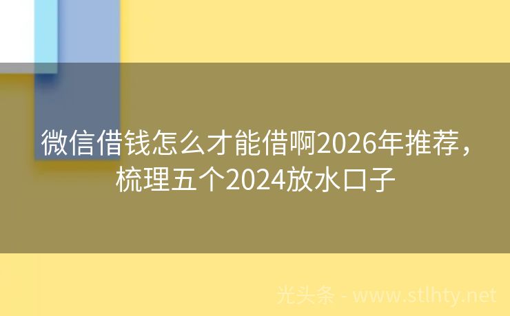 微信借钱怎么才能借啊2026年推荐，梳理五个2024放水口子
