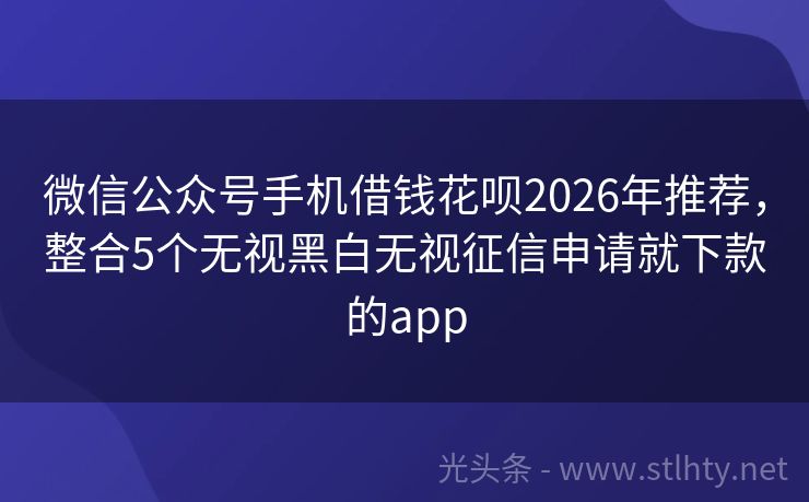 微信公众号手机借钱花呗2026年推荐，整合5个无视黑白无视征信申请就下款的app