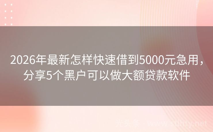 2026年最新怎样快速借到5000元急用，分享5个黑户可以做大额贷款软件