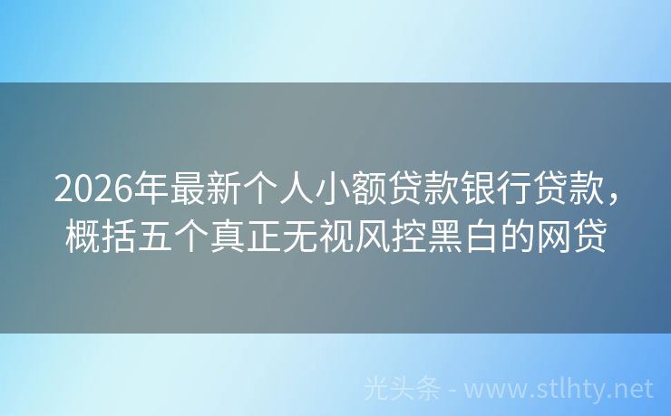 2026年最新个人小额贷款银行贷款，概括五个真正无视风控黑白的网贷