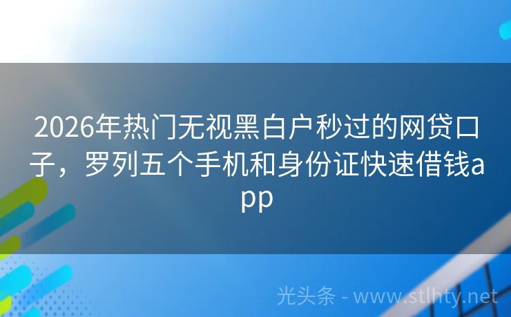 2026年热门无视黑白户秒过的网贷口子，罗列五个手机和身份证快速借钱app