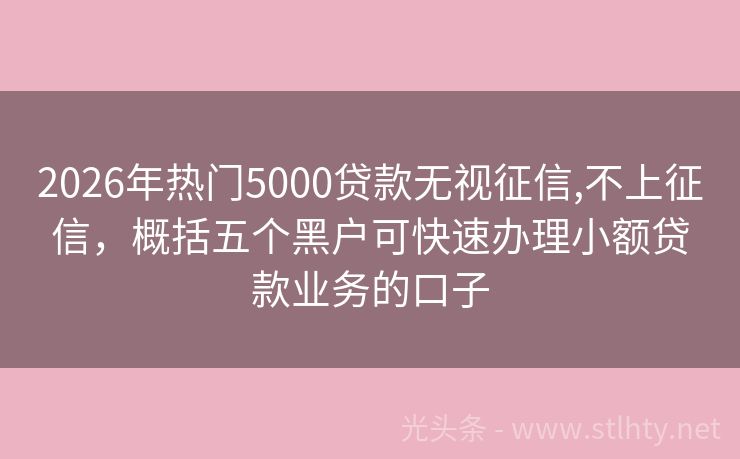 2026年热门5000贷款无视征信,不上征信，概括五个黑户可快速办理小额贷款业务的口子