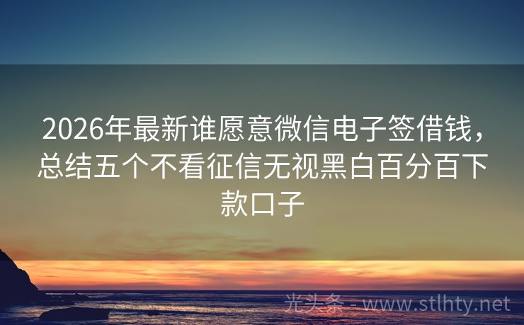 2026年最新谁愿意微信电子签借钱，总结五个不看征信无视黑白百分百下款口子