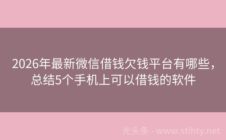 2026年最新微信借钱欠钱平台有哪些，总结5个手机上可以借钱的软件