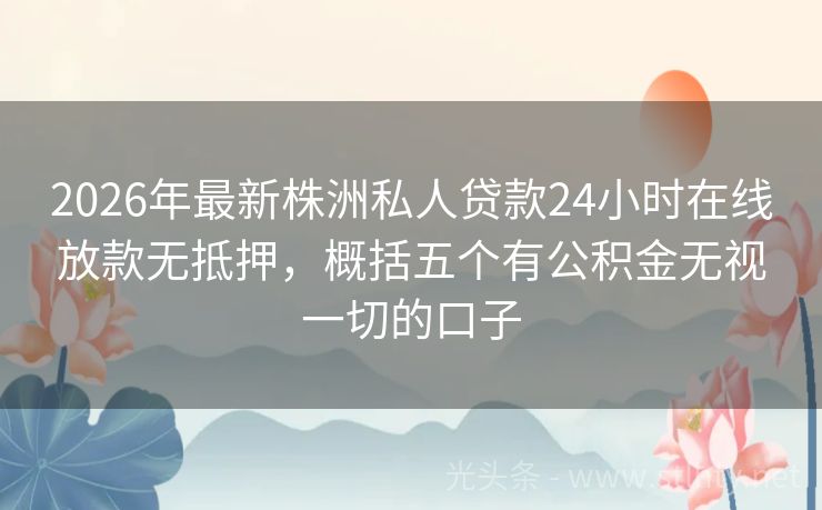 2026年最新株洲私人贷款24小时在线放款无抵押，概括五个有公积金无视一切的口子