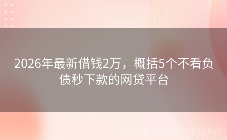 2026年最新借钱2万，概括5个不看负债秒下款的网贷平台
