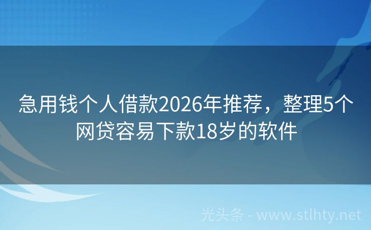 急用钱个人借款2026年推荐，整理5个网贷容易下款18岁的软件