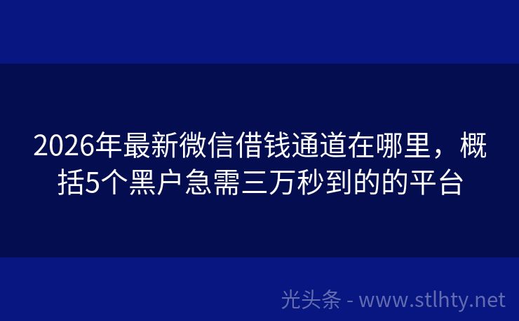 2026年最新微信借钱通道在哪里，概括5个黑户急需三万秒到的的平台