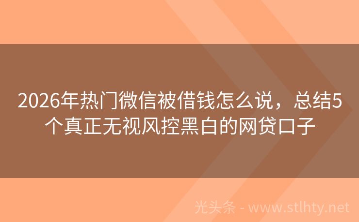 2026年热门微信被借钱怎么说，总结5个真正无视风控黑白的网贷口子