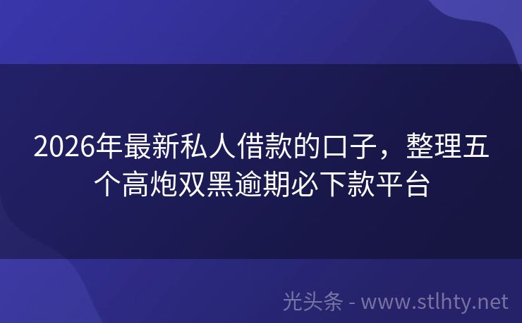 2026年最新私人借款的口子，整理五个高炮双黑逾期必下款平台