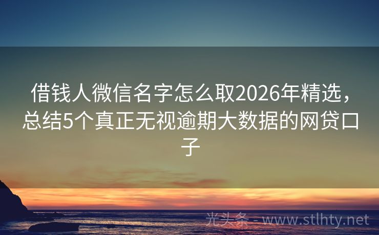 借钱人微信名字怎么取2026年精选，总结5个真正无视逾期大数据的网贷口子