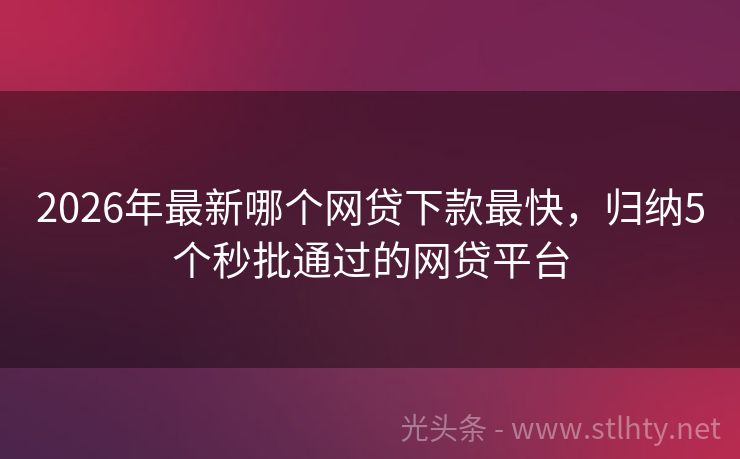 2026年最新哪个网贷下款最快，归纳5个秒批通过的网贷平台