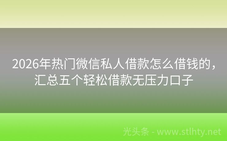 2026年热门微信私人借款怎么借钱的，汇总五个轻松借款无压力口子