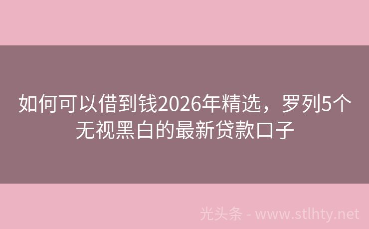 如何可以借到钱2026年精选，罗列5个无视黑白的最新贷款口子