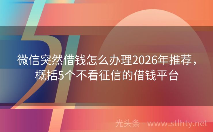 微信突然借钱怎么办理2026年推荐，概括5个不看征信的借钱平台