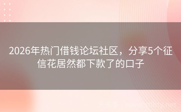 2026年热门借钱论坛社区，分享5个征信花居然都下款了的口子