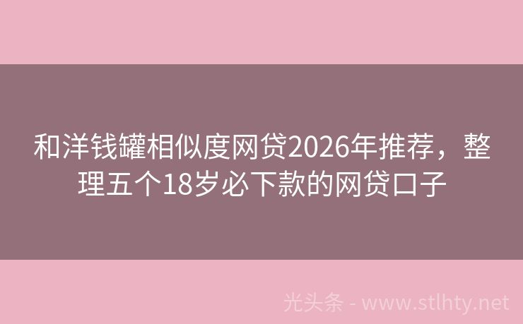和洋钱罐相似度网贷2026年推荐，整理五个18岁必下款的网贷口子