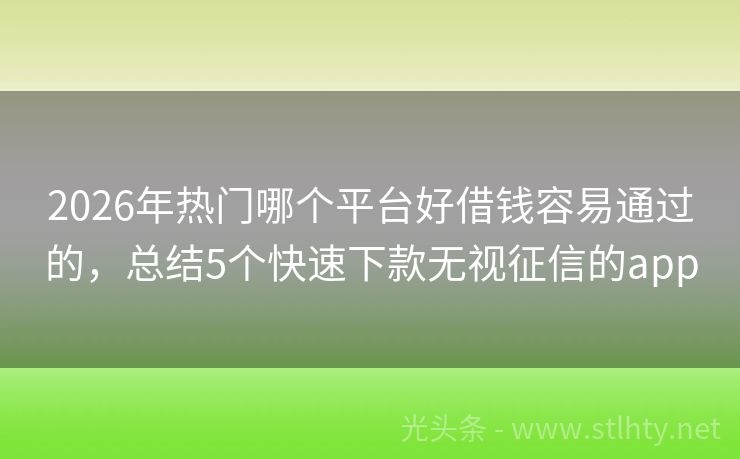 2026年热门哪个平台好借钱容易通过的，总结5个快速下款无视征信的app