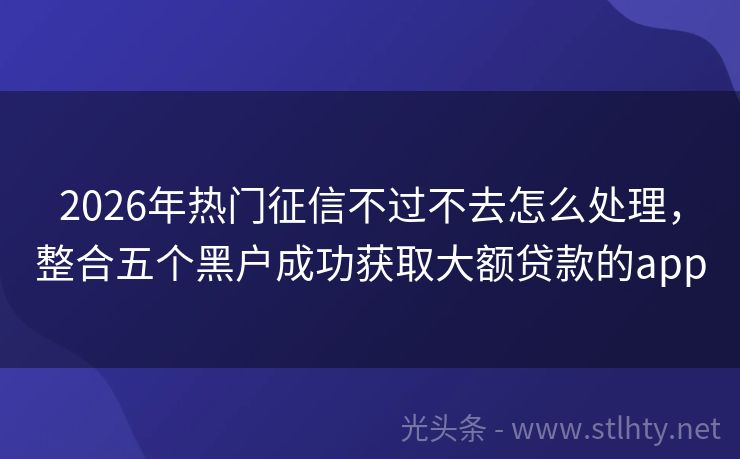 2026年热门征信不过不去怎么处理，整合五个黑户成功获取大额贷款的app