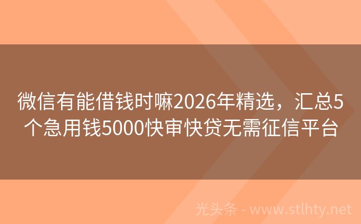 微信有能借钱时嘛2026年精选，汇总5个急用钱5000快审快贷无需征信平台