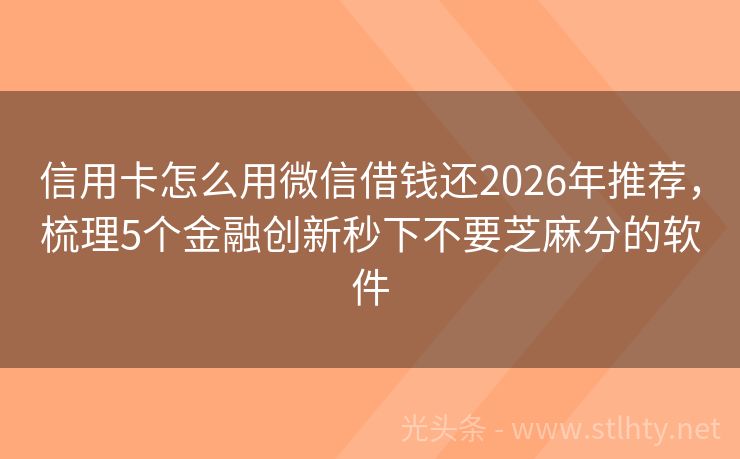 信用卡怎么用微信借钱还2026年推荐，梳理5个金融创新秒下不要芝麻分的软件