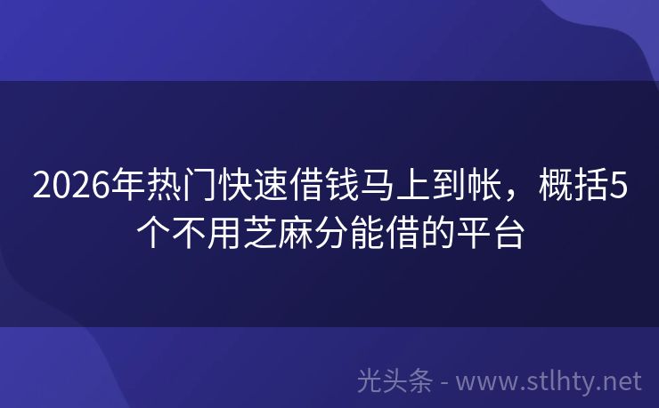 2026年热门快速借钱马上到帐，概括5个不用芝麻分能借的平台