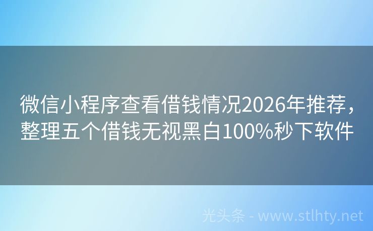 微信小程序查看借钱情况2026年推荐，整理五个借钱无视黑白100%秒下软件