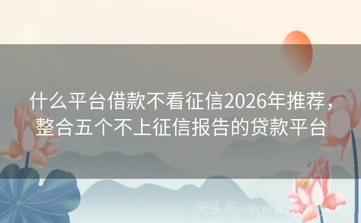 什么平台借款不看征信2026年推荐，整合五个不上征信报告的贷款平台