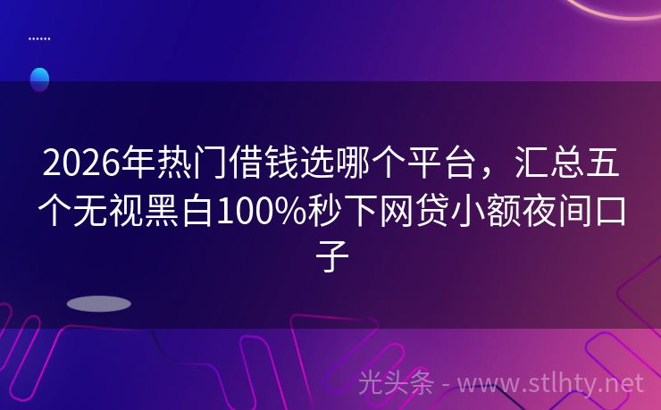 2026年热门借钱选哪个平台，汇总五个无视黑白100%秒下网贷小额夜间口子