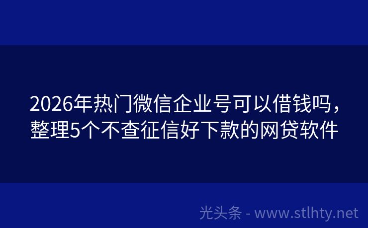 2026年热门微信企业号可以借钱吗，整理5个不查征信好下款的网贷软件
