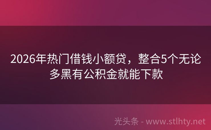 2026年热门借钱小额贷，整合5个无论多黑有公积金就能下款
