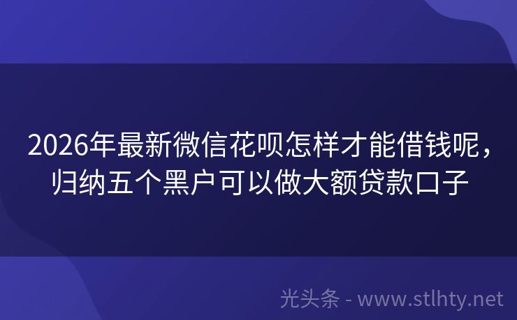 2026年最新微信花呗怎样才能借钱呢，归纳五个黑户可以做大额贷款口子