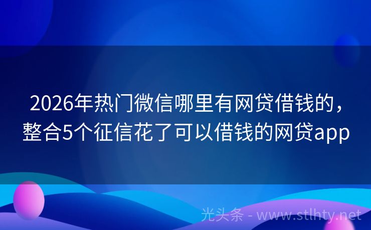 2026年热门微信哪里有网贷借钱的，整合5个征信花了可以借钱的网贷app