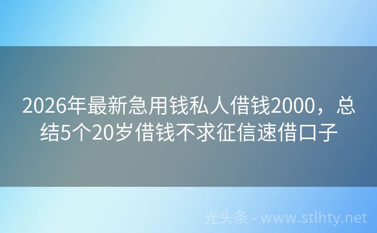 2026年最新急用钱私人借钱2000，总结5个20岁借钱不求征信速借口子