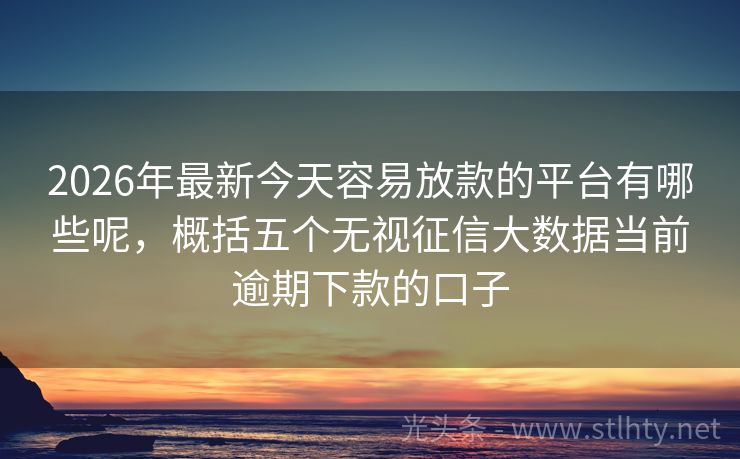 2026年最新今天容易放款的平台有哪些呢，概括五个无视征信大数据当前逾期下款的口子