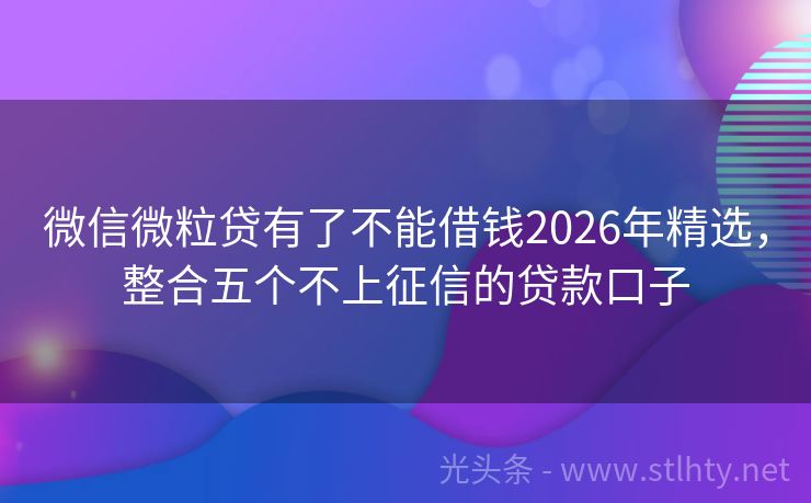 微信微粒贷有了不能借钱2026年精选，整合五个不上征信的贷款口子
